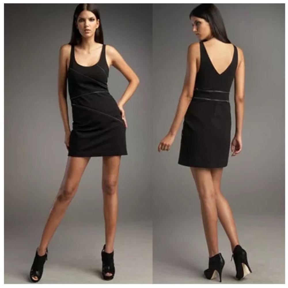 Theory Black Dora Cupid Zippered Stretch Mini Knit Dress Modern Chic Size 2
